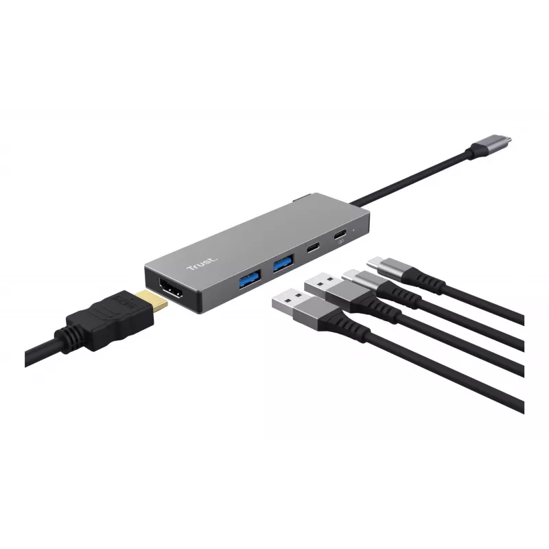 USB Type-C hub TRUST 26062 — HDMI + USB 3.2 Gen 1 Type-A & Type-C, Grey, 5 ports