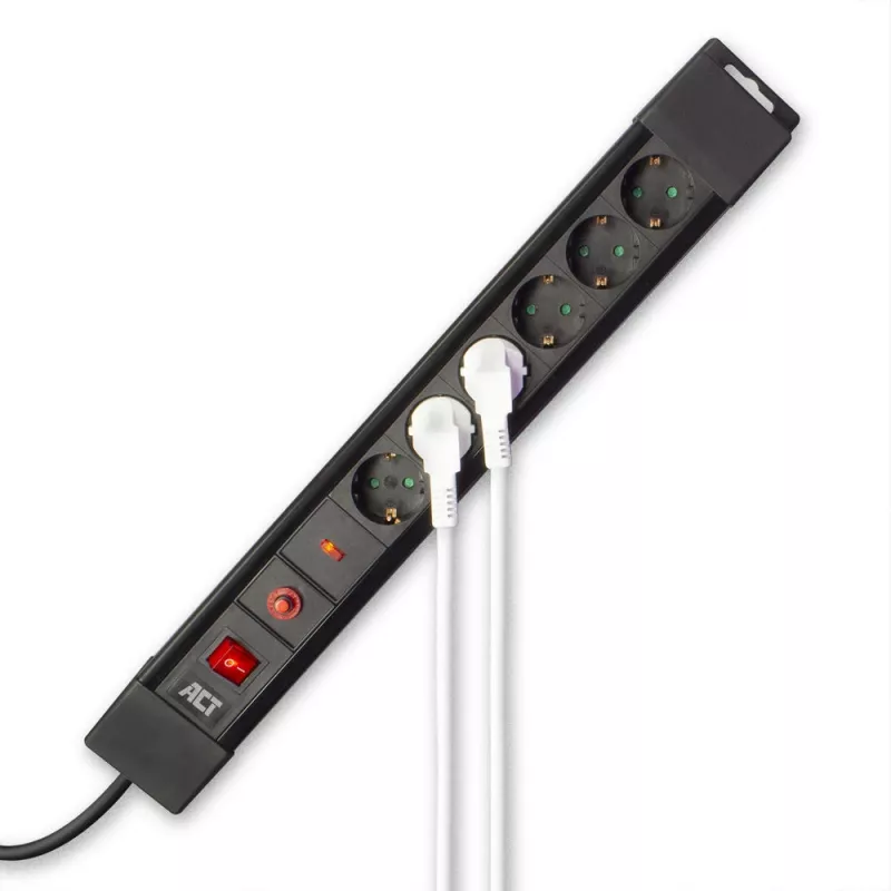 ACT Power strip with 6 power sockets and surge protection, 6 AC outlet(s), Type F, 230 V, 16 A, 1.5 mm², Type F (Schuko)