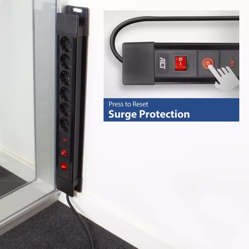 ACT Power strip with 6 power sockets and surge protection, 6 AC outlet(s), Type F, 230 V, 16 A, 1.5 mm², Type F (Schuko)