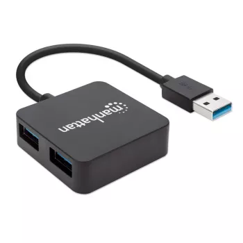 Manhattan USB-A 4-Port Hub, 4x USB-A Ports, 5 Gbps (USB 3.2 Gen1 aka USB 3.0), USB powered (no external power supply required). Fast charging: 1 port up to 0.9 A; charging on 4 ports requires external power supply (not included), Equivalent to ST4300MINU3B