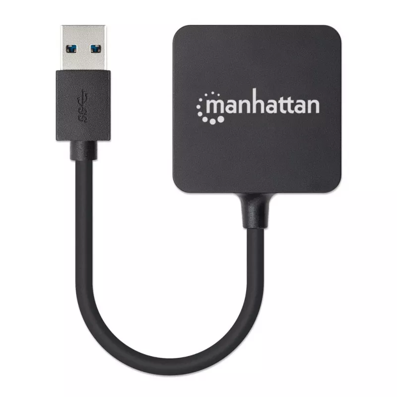 Manhattan USB-A 4-Port Hub, 4x USB-A Ports, 5 Gbps (USB 3.2 Gen1 aka USB 3.0), USB powered (no external power supply required). Fast charging: 1 port up to 0.9 A; charging on 4 ports requires external power supply (not included), Equivalent to ST4300MINU3B