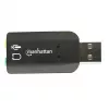 Manhattan USB-A Sound Adapter, USB-A to 3.5mm Mic-in and Audio-Out ports, 480 Mbps (USB 2.0), supports 3D and virtual 5.1 surround sound, Hi-Speed USB, Black, Three Year Warranty
