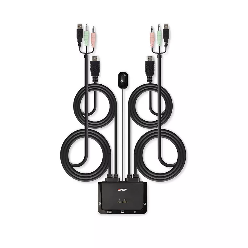 Lindy 2 Port HDMI 4K30, USB 2.0 and Audio Cable KVM Switch, 1920 x 1080 pixels, Black