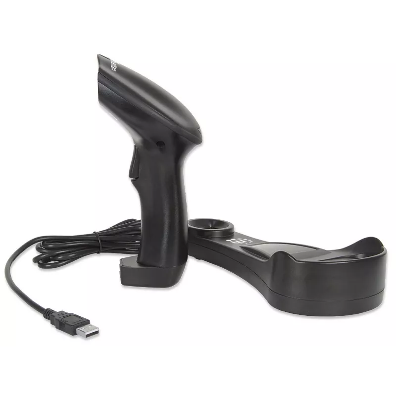 Manhattan Wireless Linear Handheld CCD Barcode Scanner, Bluetooth, 500mm Scan Depth, up to 80m effective range (line of sight), Max Ambient Light 100,000 lux (sunlight), EU/US/UK/AU interchangeable plug, Black, Three Year Warranty