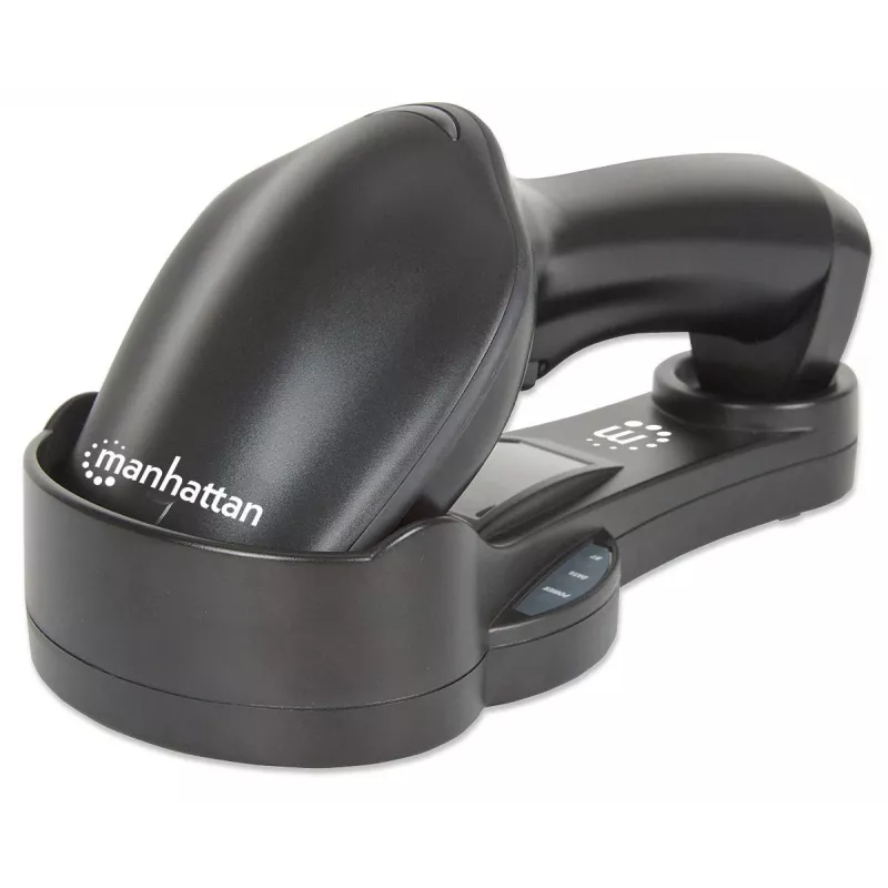 Manhattan Wireless Linear Handheld CCD Barcode Scanner, Bluetooth, 500mm Scan Depth, up to 80m effective range (line of sight), Max Ambient Light 100,000 lux (sunlight), EU/US/UK/AU interchangeable plug, Black, Three Year Warranty