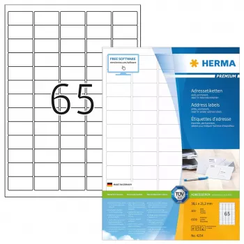 Address labels Premium HERMA A4 38.1x21.2 mm 6500 pcs