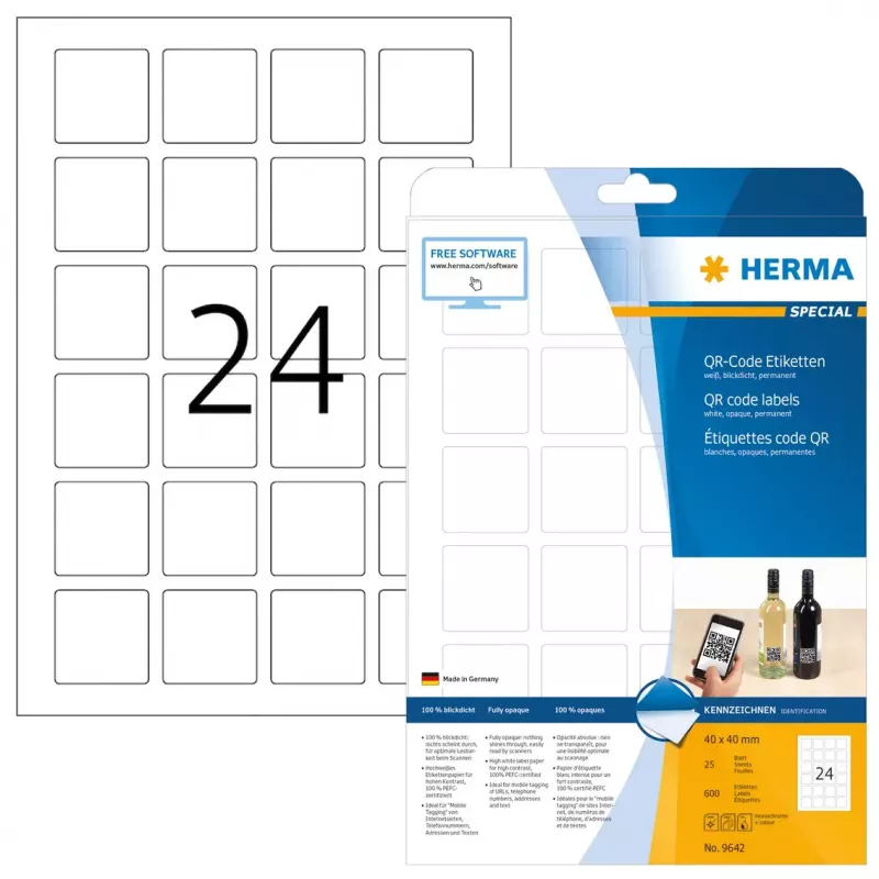QR code labels HERMA 9642 A4 40x40 mm square white paper
