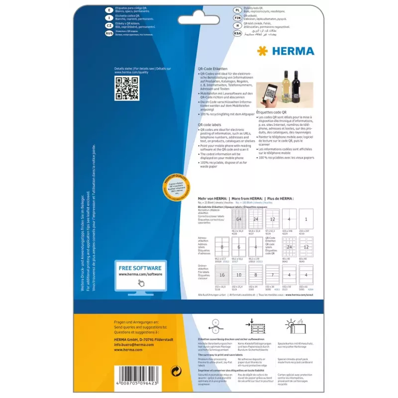 QR code labels HERMA 9642 A4 40x40 mm square white paper