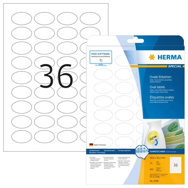 Self-adhesive labels HERMA Removable A4 40.6x25.4 mm