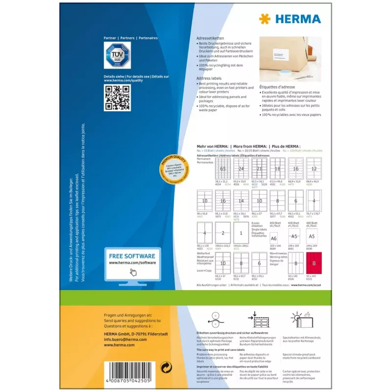 Address labels Premium HERMA A4 99.1x139 mm 400 pcs