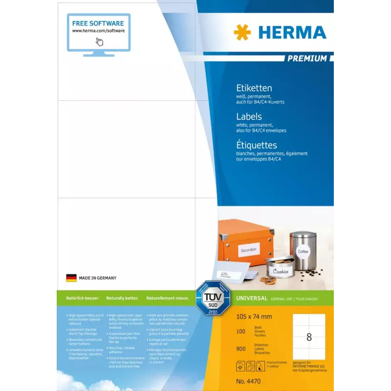 Self-adhesive printer label HERMA Labels Premium A4 105x74 mm