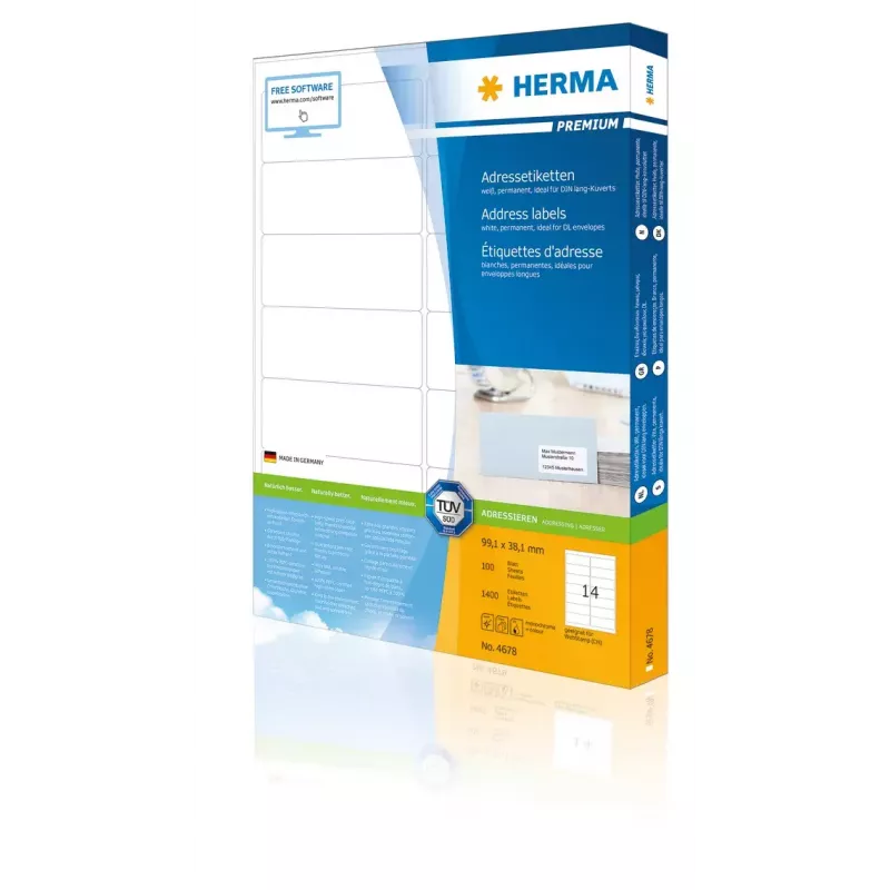 Address labels Premium HERMA A4 99.1x38.1 mm 1400 pcs