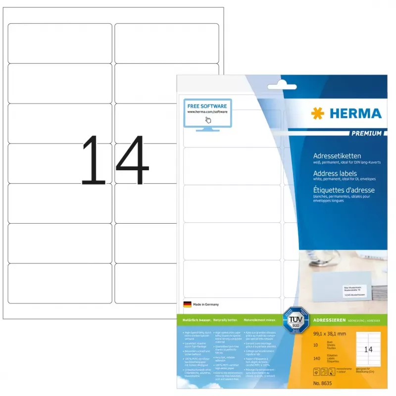 Address labels Premium HERMA A4 99.1x38.1 mm 140 pcs
