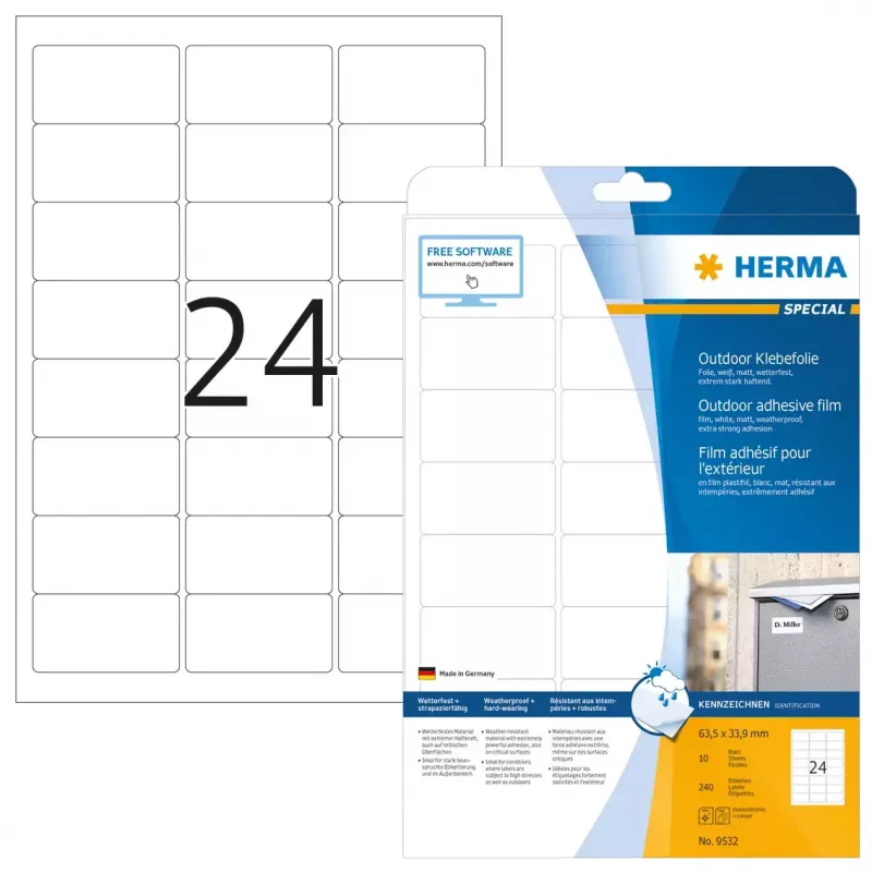Self-adhesive printer label HERMA Labels A4 outdoor film 63.5x33.9 mm