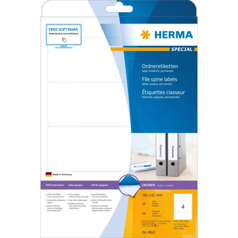 File spine labels HERMA A4 192x61 mm 8621