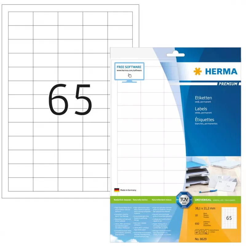 Self-adhesive printer label HERMA Labels Premium A4 38.1x21.2 mm