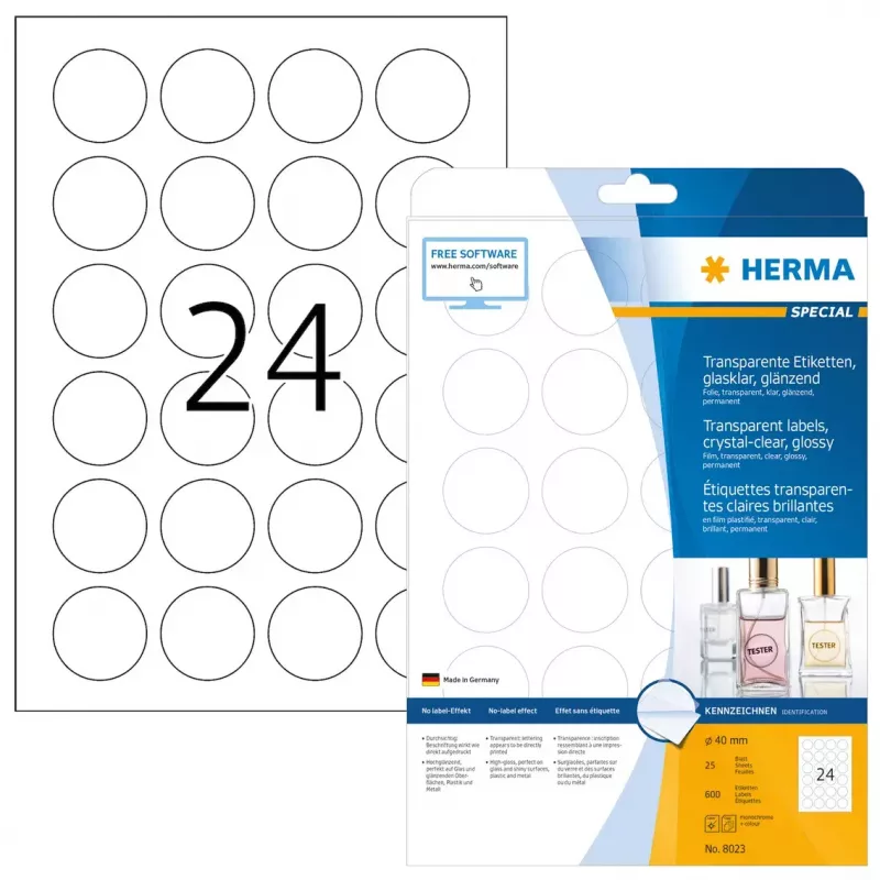 Self-adhesive printer label HERMA 8023 A4 Ø 40 mm