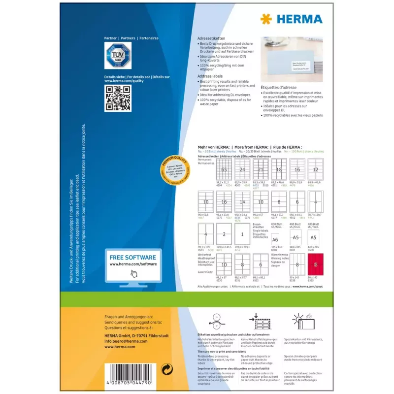 Address labels Premium HERMA A4 88.9x33.8 mm 1600 pcs