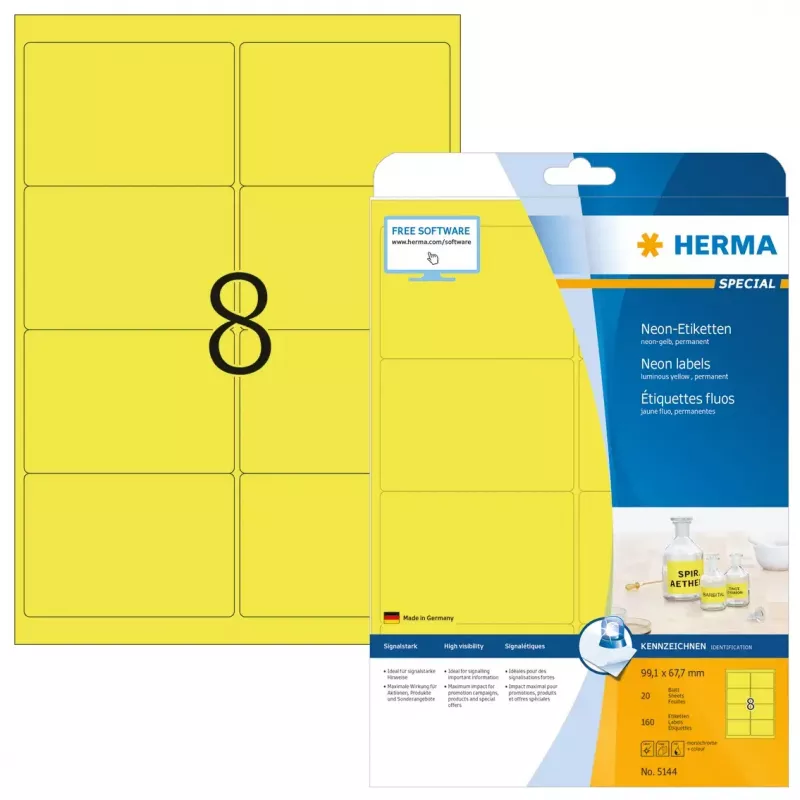 Labels HERMA Neon A4 99.1x67.7 mm luminous yellow 160 pcs