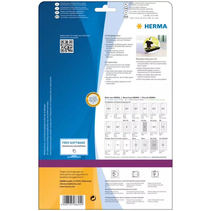 Self-adhesive printer label HERMA CD labels Maxi A4 Ø 116 mm