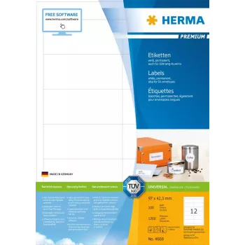 Self-adhesive printer label HERMA Labels Premium A4 97x42.3 mm