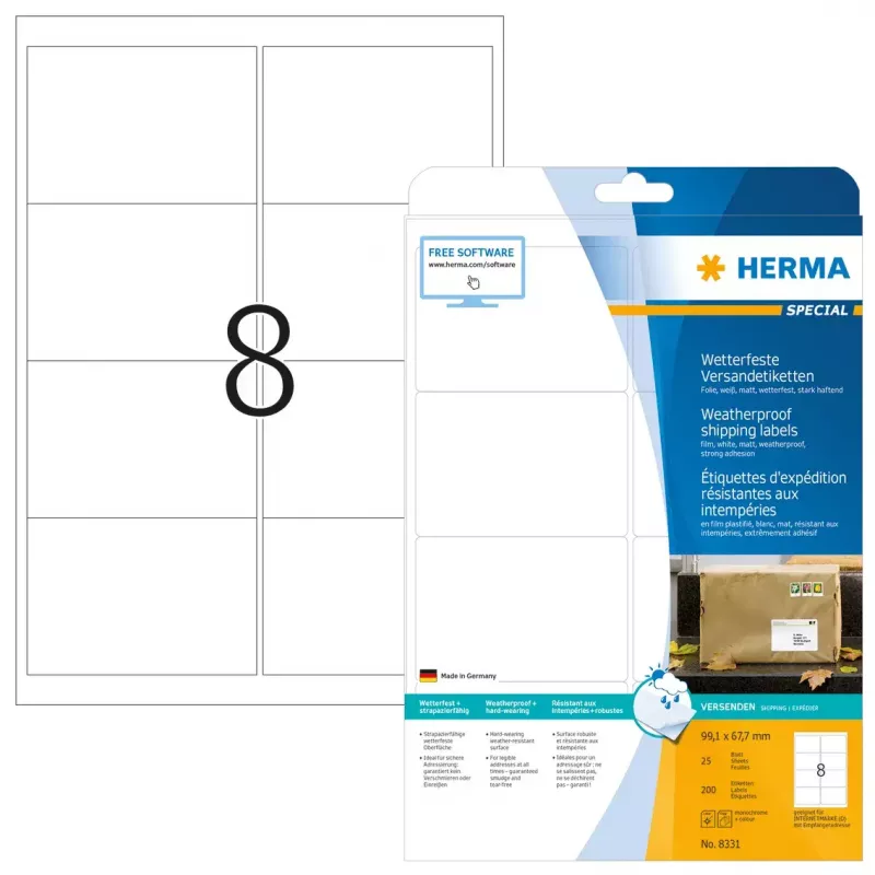Shipping labels HERMA 8331 A4 99,1x67,7 mm white 200 pcs