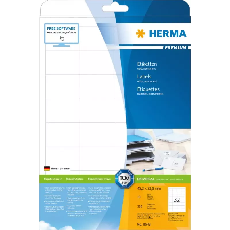 Self-adhesive label HERMA 8643 Rectangle Permanent White
