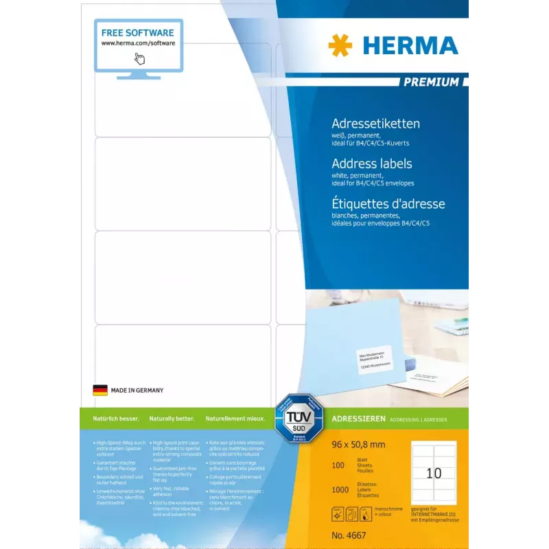Address labels Premium HERMA A4 96x50.8 mm 1000 pcs