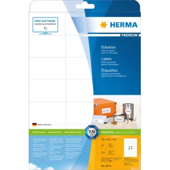 Self-adhesive printer label HERMA Labels Premium A4 70x42.3 mm