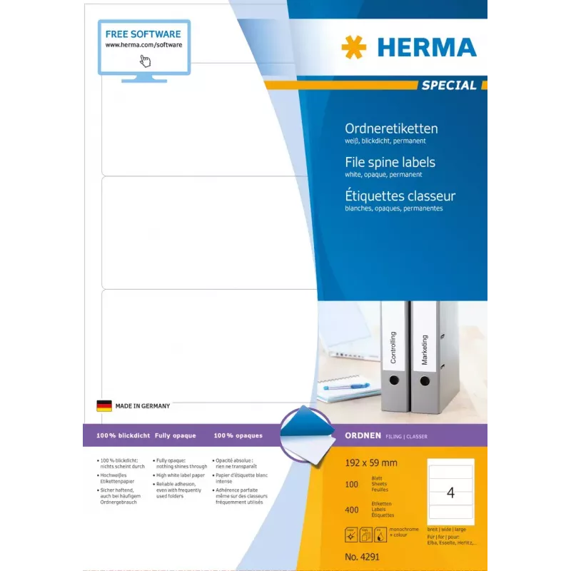 Self-adhesive printer label HERMA File labels A4 192x59 mm