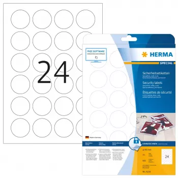 Self-adhesive printer label HERMA Security labels A4 Ø 40 mm round white