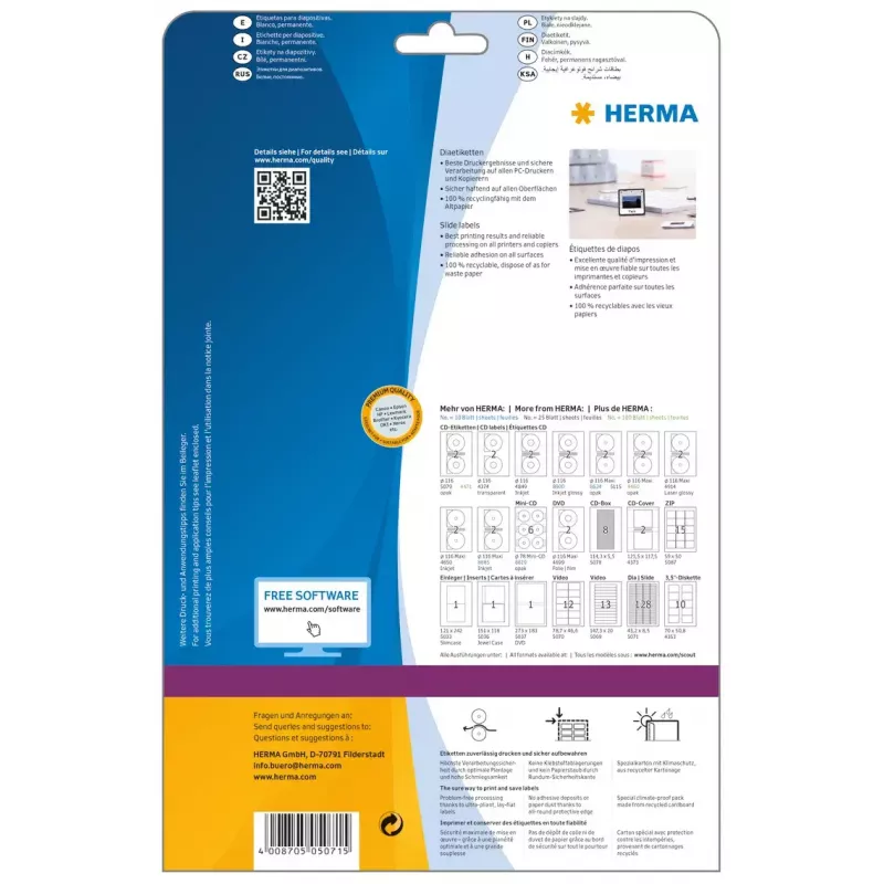 Slide labels HERMA A4 43.2x8.5 mm white paper matt 3200 pcs