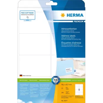 Address labels Premium HERMA 5077 A4 99.1x67.7 mm 200 pcs