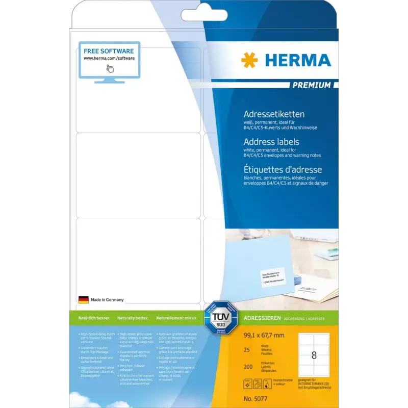 Address labels Premium HERMA 5077 A4 99.1x67.7 mm 200 pcs