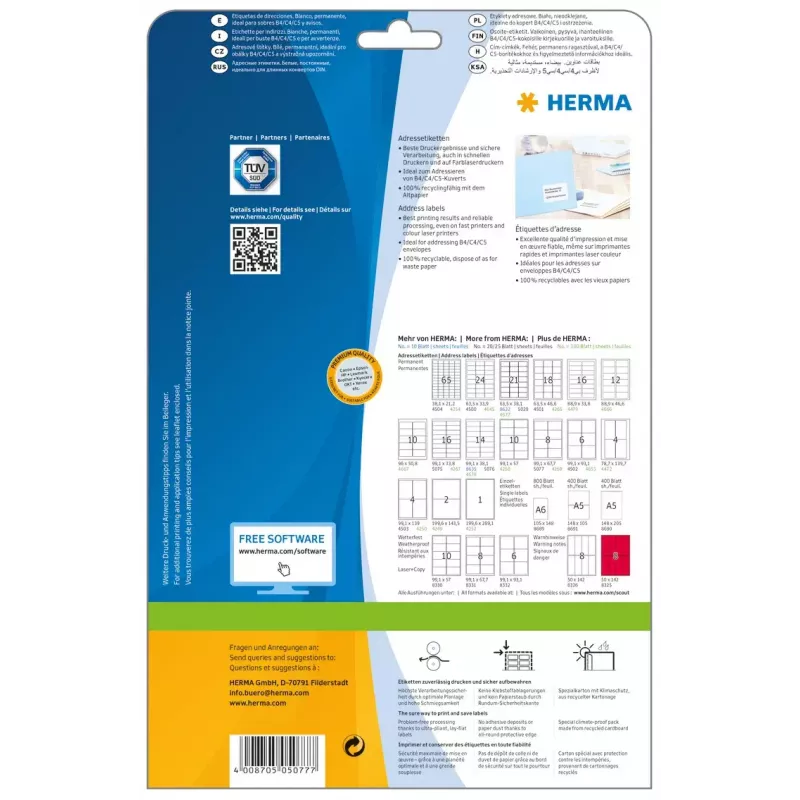 Address labels Premium HERMA 5077 A4 99.1x67.7 mm 200 pcs