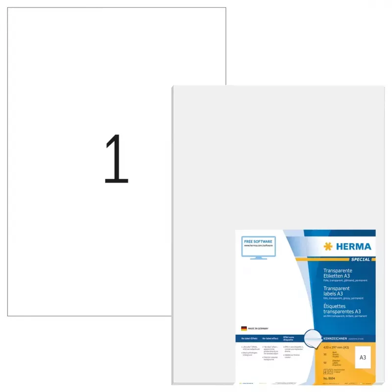 Self-adhesive printer label HERMA A3 transparent crystal-clear 50 pcs