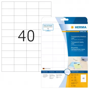 Self-adhesive printer label HERMA Labels transparent matt A4 52.5x29.7 mm film 1000 pcs