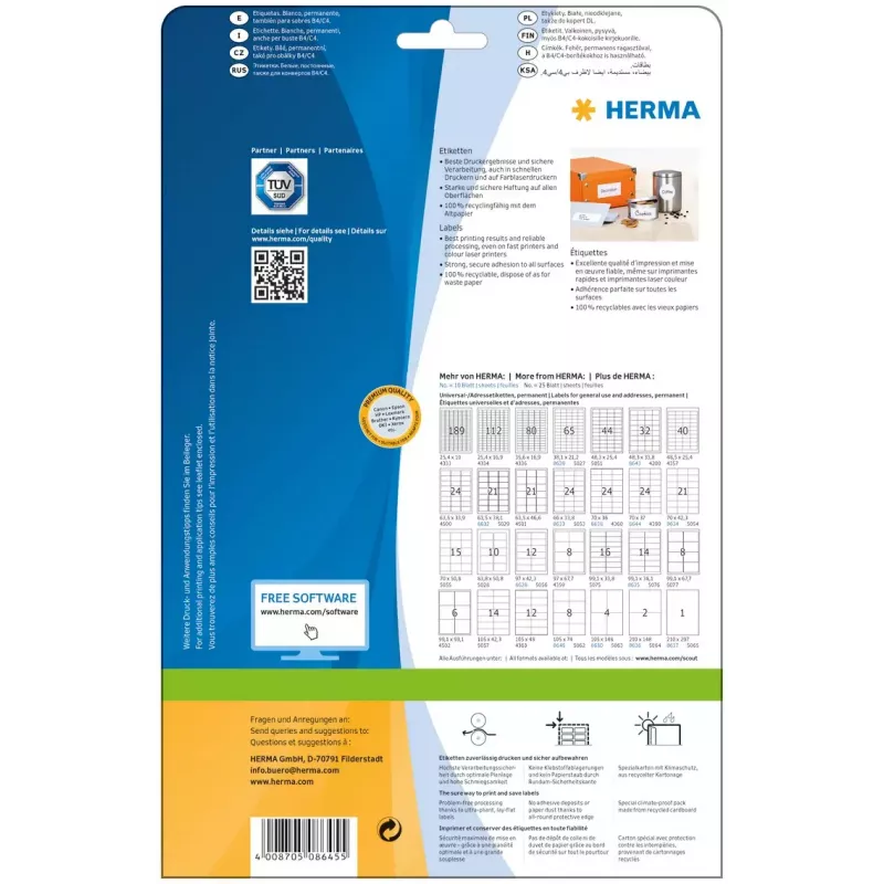 Self-adhesive label HERMA 8645 Rectangle Permanent White