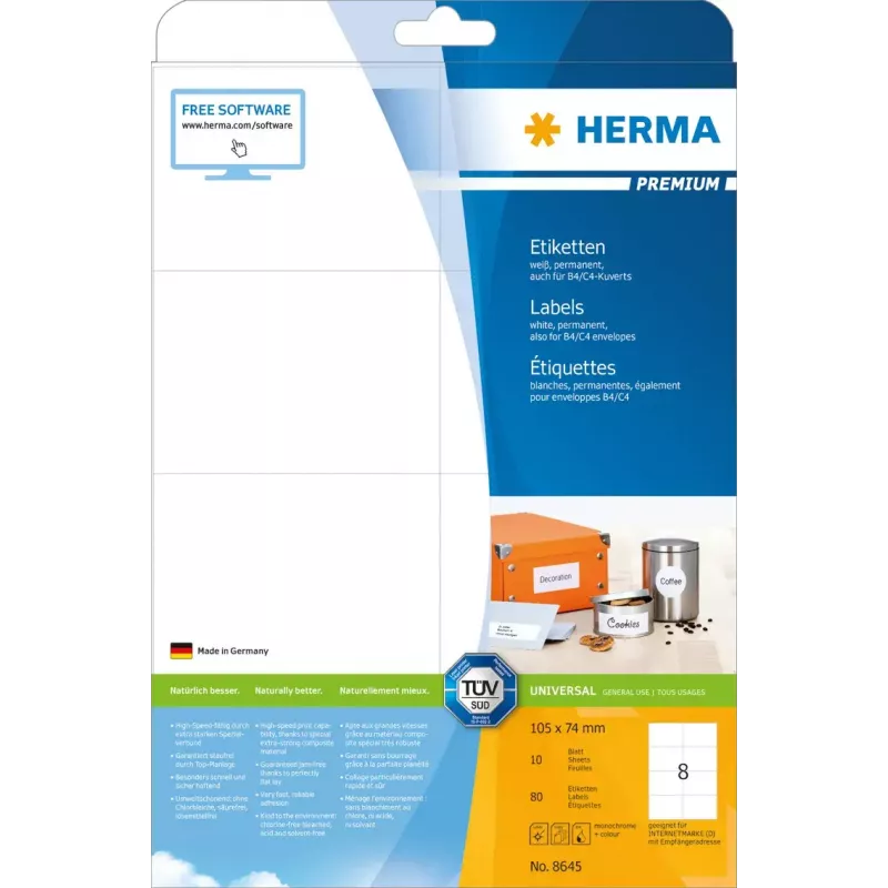 Self-adhesive label HERMA 8645 Rectangle Permanent White