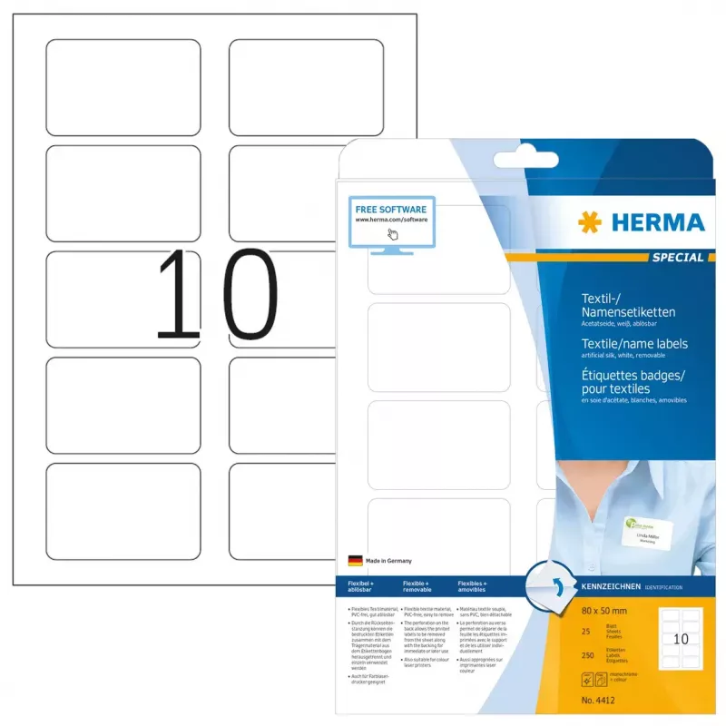 Self-adhesive labels HERMA Name/textile labels A4 80x50 mm