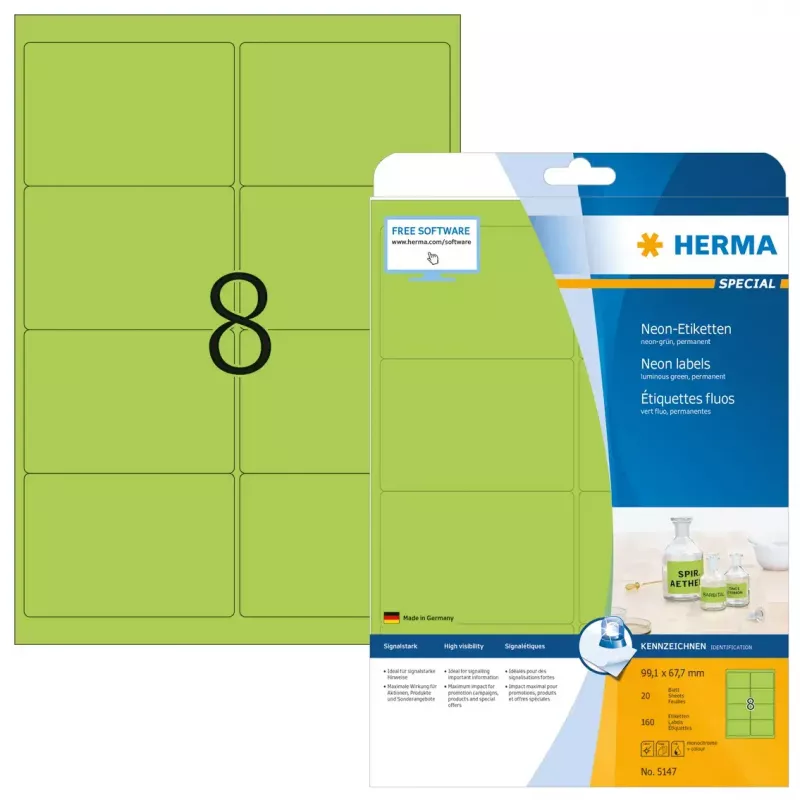 Labels HERMA Neon A4 99.1x67.7 mm 160 pcs