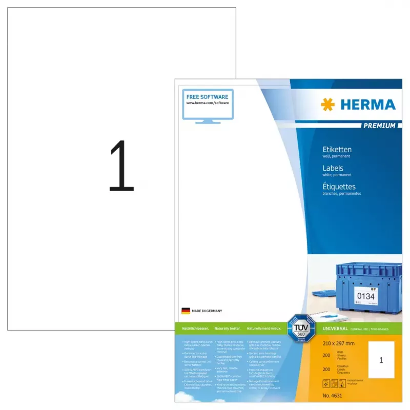 Labels HERMA Premium A4 210x297 mm white paper matt 200 pcs