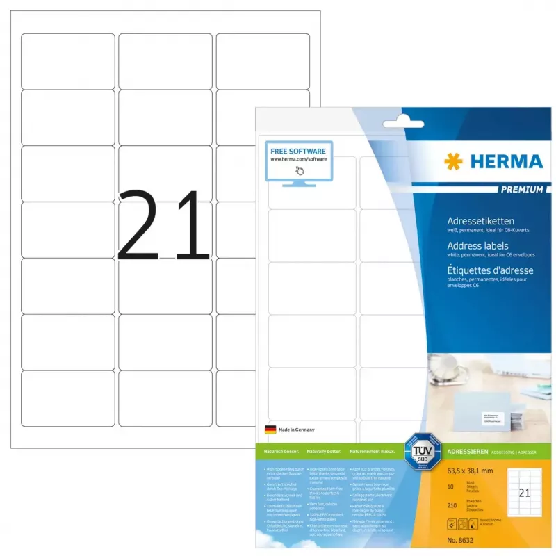 Address labels Premium HERMA A4 63.5x38.1 mm 210 pcs