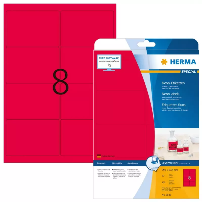 Self-adhesive printer label HERMA Neon labels A4 99.1x67.7 mm