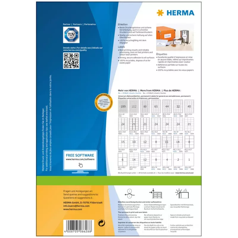 Self-adhesive printer label HERMA Labels Premium A4 97x42.3 mm
