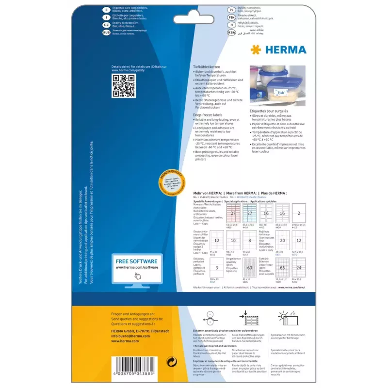Self-adhesive printer label HERMA Deep-freeze labels A4 1625 pcs