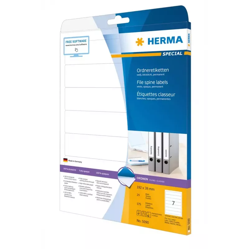 File labels HERMA A4 192x38 mm white paper matt opaque 175 pcs