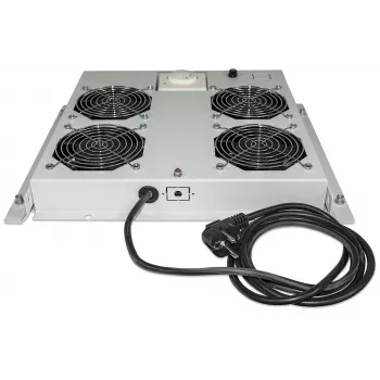 Intellinet 4-Fan Ventilation Unit for 19 inch Racks, Roof Mount, with Thermostat, Grey
