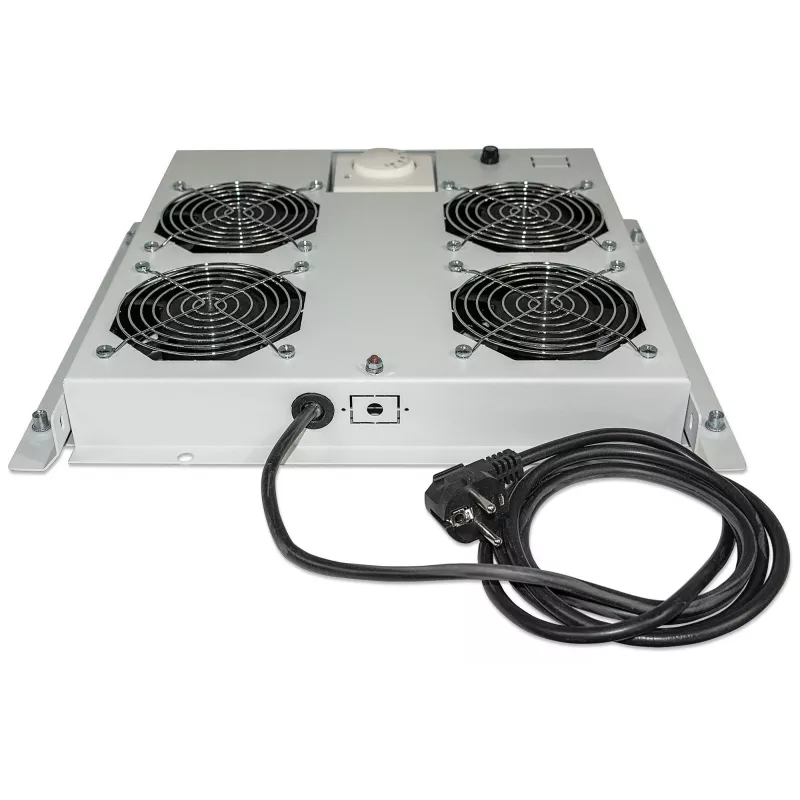Intellinet 4-Fan Ventilation Unit for 19 inch Racks, Roof Mount, with Thermostat, Grey