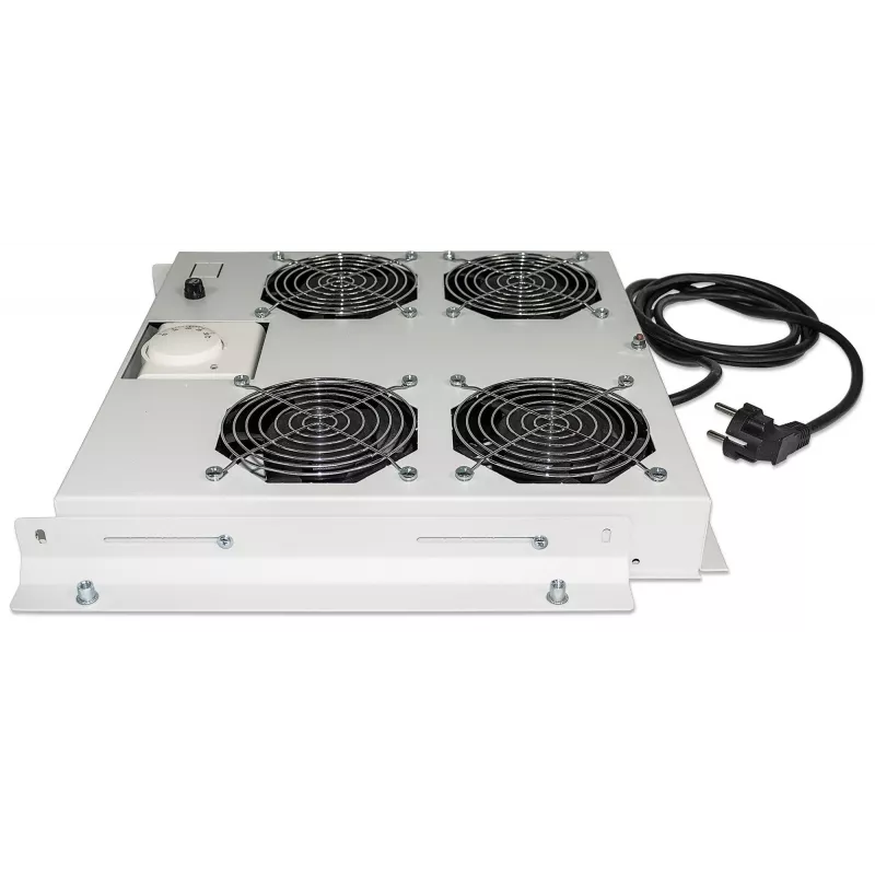 Intellinet 4-Fan Ventilation Unit for 19 inch Racks, Roof Mount, with Thermostat, Grey